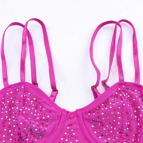 NEW Hot Pink Rhinestone Glitter Double Strap Tank Top with adjustable straps - Picture 3 of 5